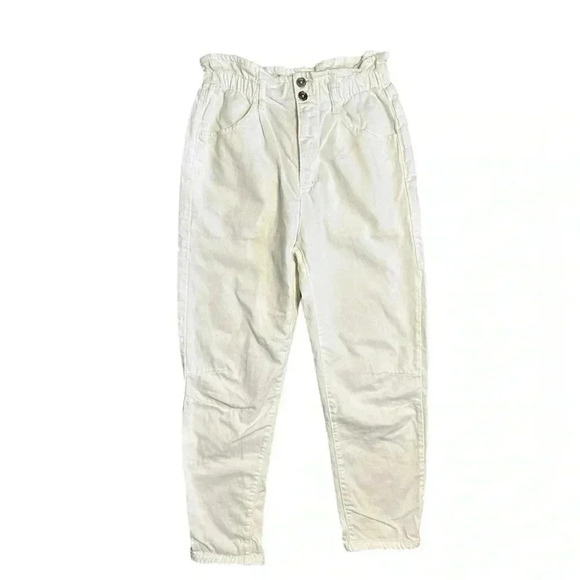 Zara Denim - ZARA Paper Bag Elastic High Waist Denim Jeans Size 4 Ivory